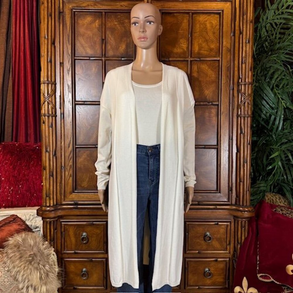 Marla Wynne Ivory Ribbed Inserts High Side Slits Cardigan